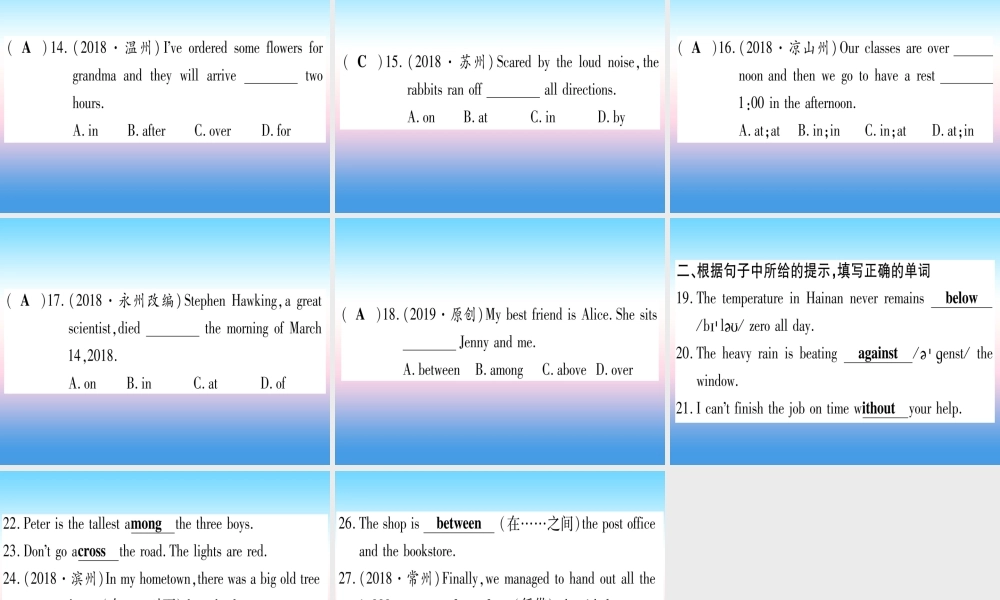 (湖北专用版)版中考英语专题高分练 专题突破六 介词和介词短语实用课件