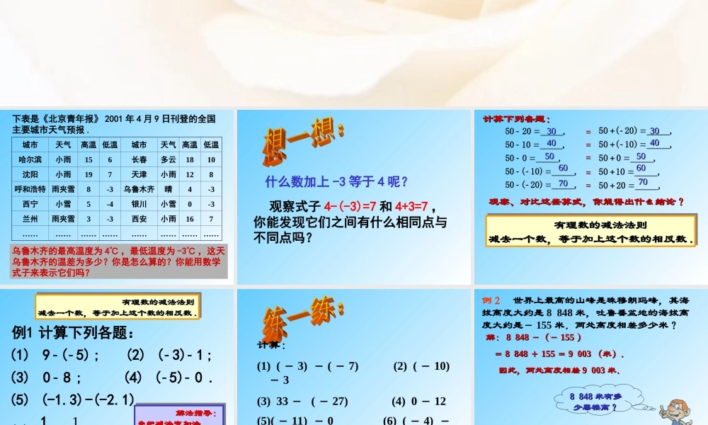 2.2 有理数的减法(一) 浙江省初一数学(上)全部课件整理 浙教版