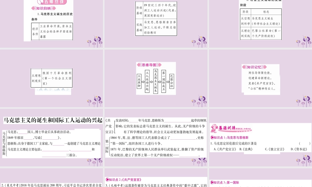 九年级历史上册 第7单元 工业革命和工人运动的兴起 第21课 马克思主义的诞生和国际工人运动的兴起习题课件 新人教版 课件