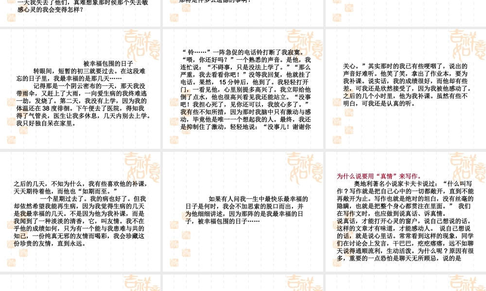 2009年中考语文作文指导课件写作中的情感表现  江洲中学 文继明 2009年中考语文作文指导课件