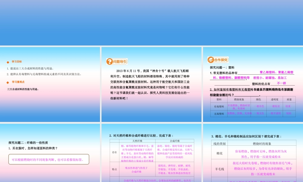 九年级化学下册 第十二单元 化学与生活 课题3 有机合成材料(第2课时)高效课堂课件 (新版)新人教版 课件