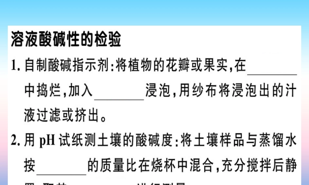 九年级化学下册 第十单元 酸和碱 实验活动7 溶液酸碱性的检验习题课件 新人教版 课件
