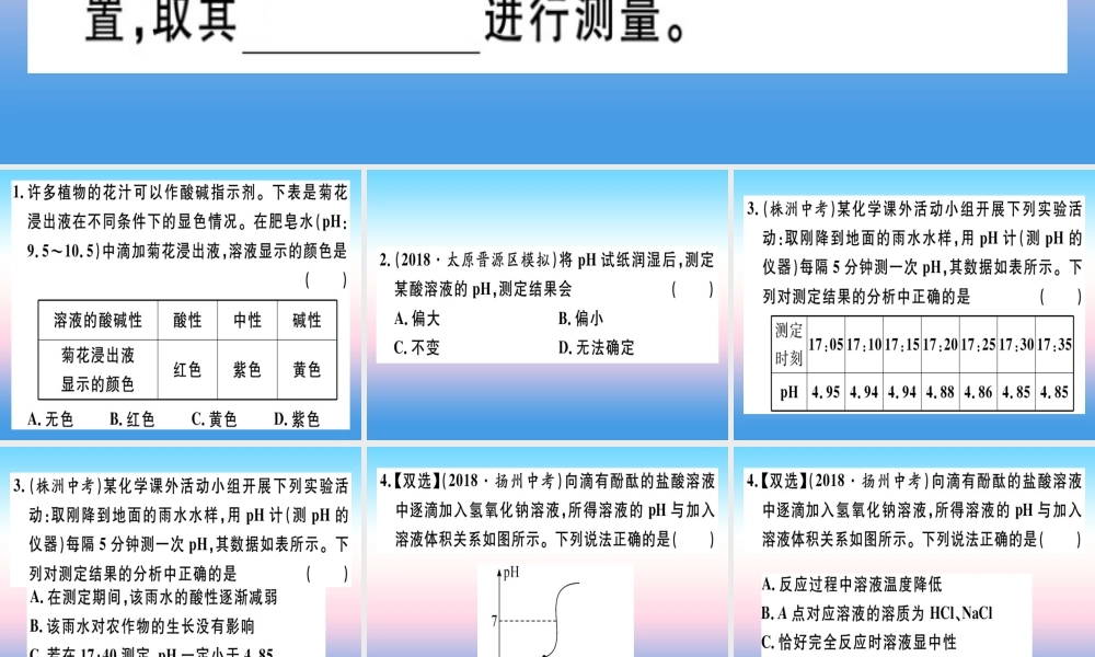 九年级化学下册 第十单元 酸和碱 实验活动7 溶液酸碱性的检验习题课件 新人教版 课件