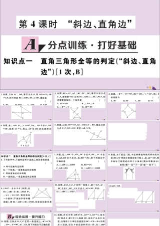(河北专版)八年级数学上册 12.2 三角形全等的判定 第4课时 斜边、直角边 习题课件 (新版)新人教版 课件