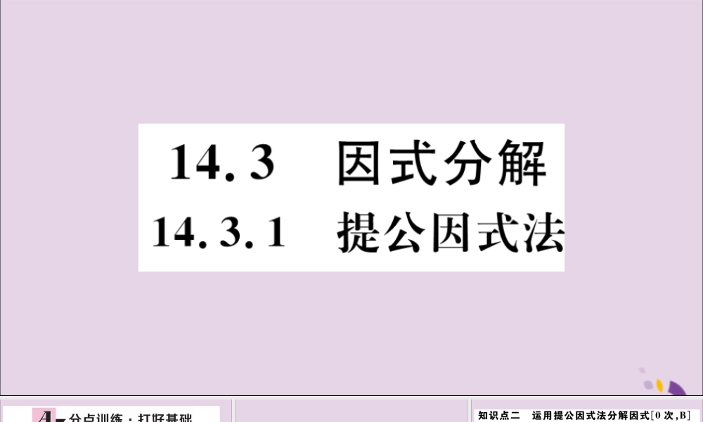 (河北专版)八年级数学上册 14.3 因式分解 14.3.1 提公因式法习题课件 (新版)新人教版 课件