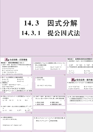 (河北专版)八年级数学上册 14.3 因式分解 14.3.1 提公因式法习题课件 (新版)新人教版 课件