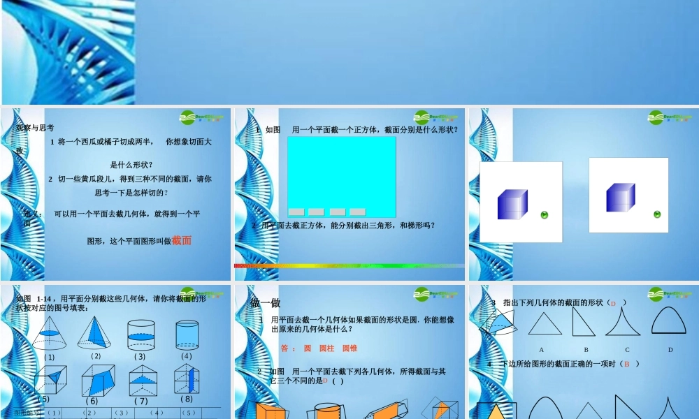 七年级数学上册 1.5用平面截几何体课件 冀教版 课件