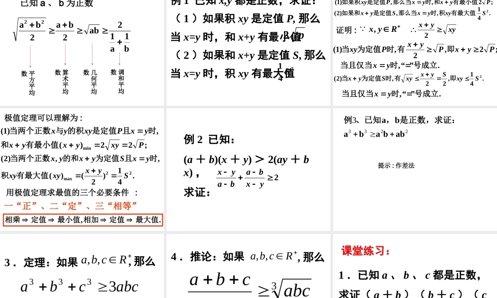 6.2(1)算术平均数与几何平均数 高二数学—不等式课件 高二数学—不等式课件