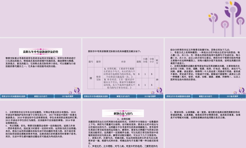 (贵阳专版)中考英语复习 第3部分 中考题型攻略篇 题型3 情景交际(精讲)课件