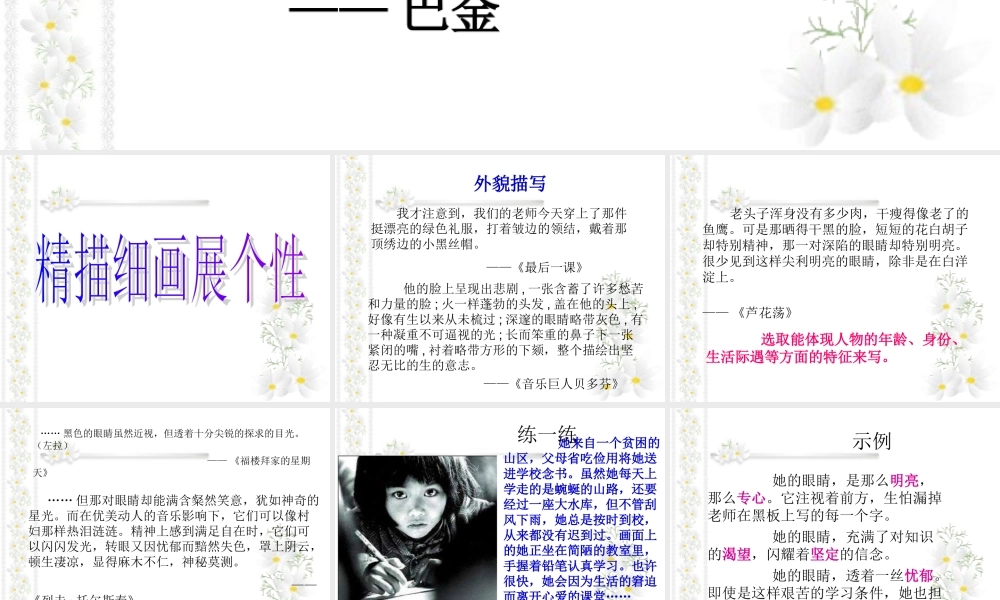中考语文复习 写出人物个性课件