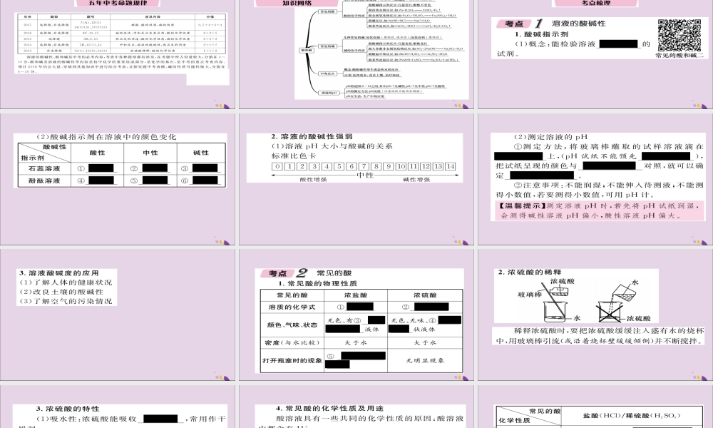 (遵义专版)中考化学总复习 第1编 教材知识梳理篇 第7章 应用广泛的酸、碱、盐 课时1 溶解的酸碱性 常见的酸和碱(精讲)课件
