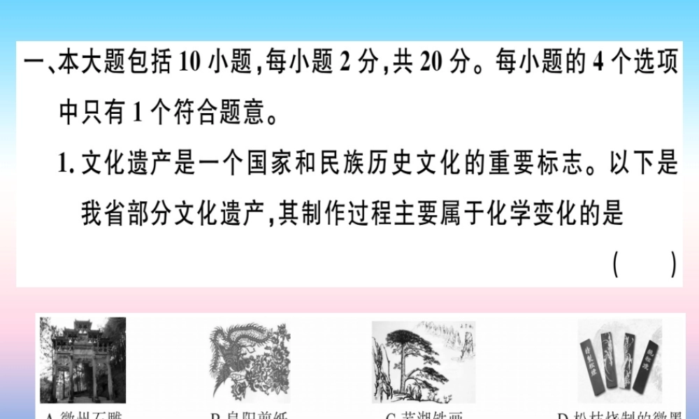 九年级化学下册 模拟卷(二)习题课件 新人教版 课件