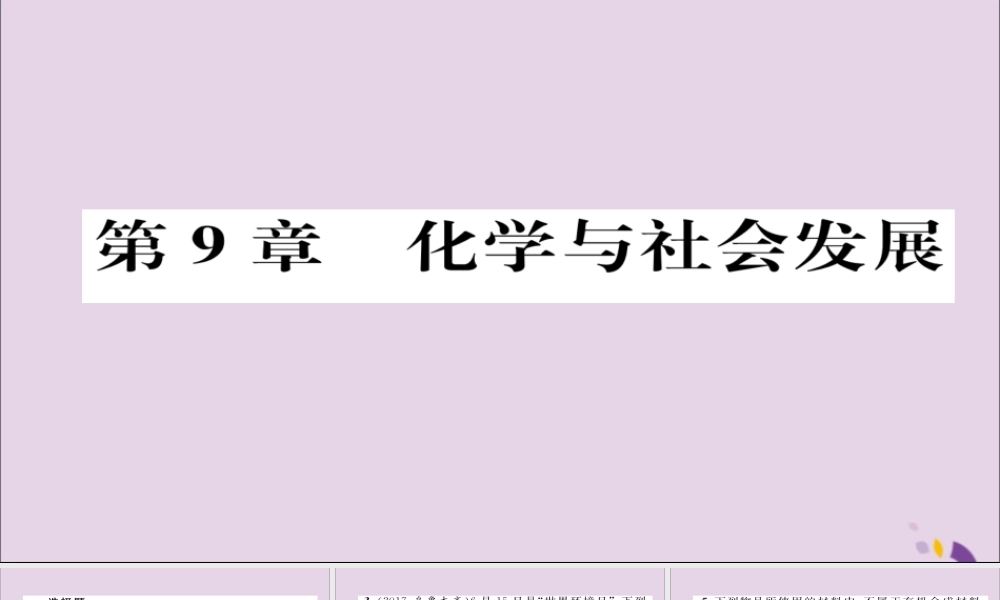 (遵义专版)中考化学总复习 第1编 教材知识梳理篇 第9章 化学与社会发展(精练)课件