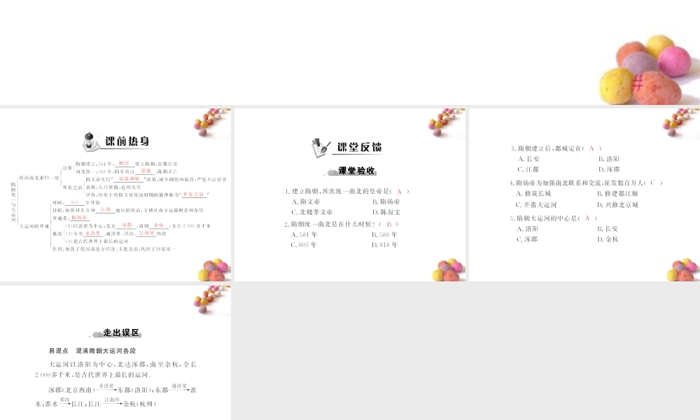 (随堂优化训练)七年级历史下册 第一单元 第1课 隋的统一与大运河课件 中图版 课件