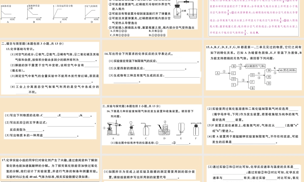 (湖北专版)九年级化学上册 第二单元 我们周围的空气检测卷作业课件 (新版)新人教版 课件