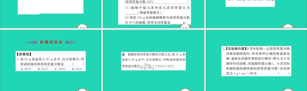 九年级化学下册 第九单元 溶液 93 溶液的浓度训练课件 (新版)新人教版 课件