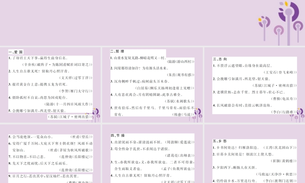 (通用)中考语文总复习 知识清单四 古诗文名句主题分类集锦课件
