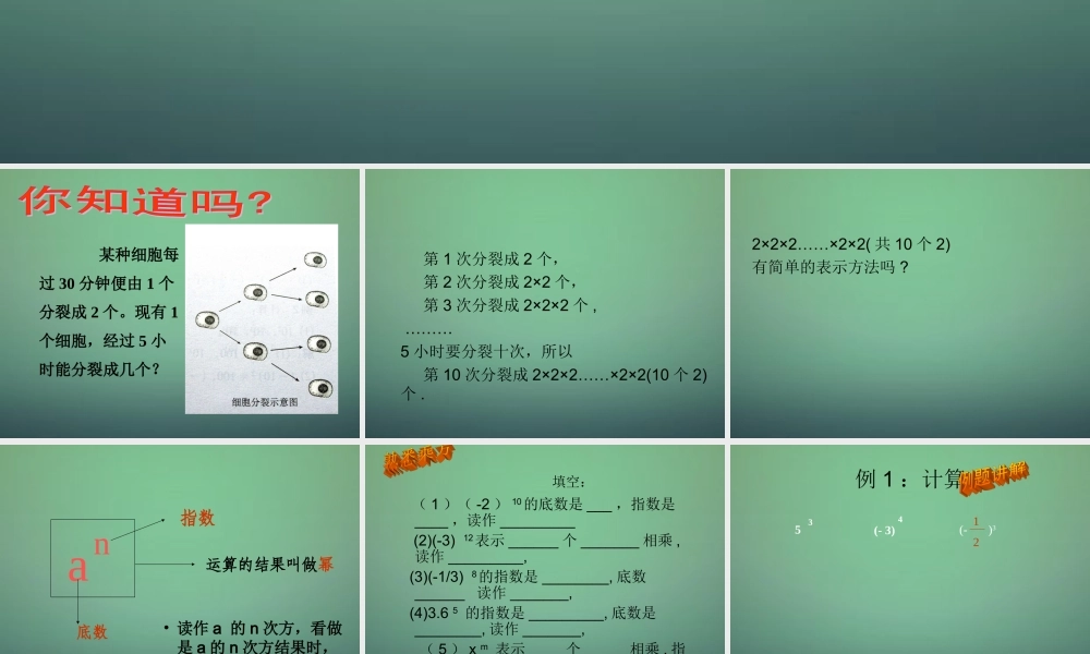 七年级数学上册 2.9 有理数的乘方课件1 (新版)北师大版 课件