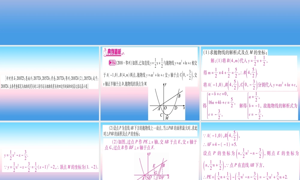 (湖北专版)中考数学总复习 第3轮 压轴题突破 解答题压轴题突破 重难点突破4 二次函数与几何函数综合题 类型4 二次函数与几何图形中的最值习题课件