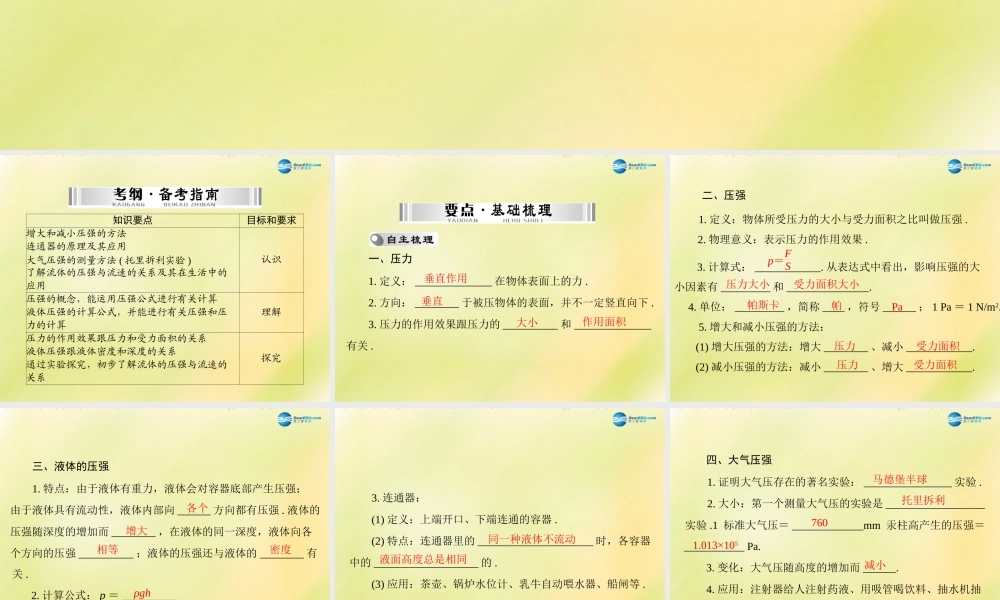 (南粤专用)中考物理 第一部分 第十单元 第1讲 压强复习课件