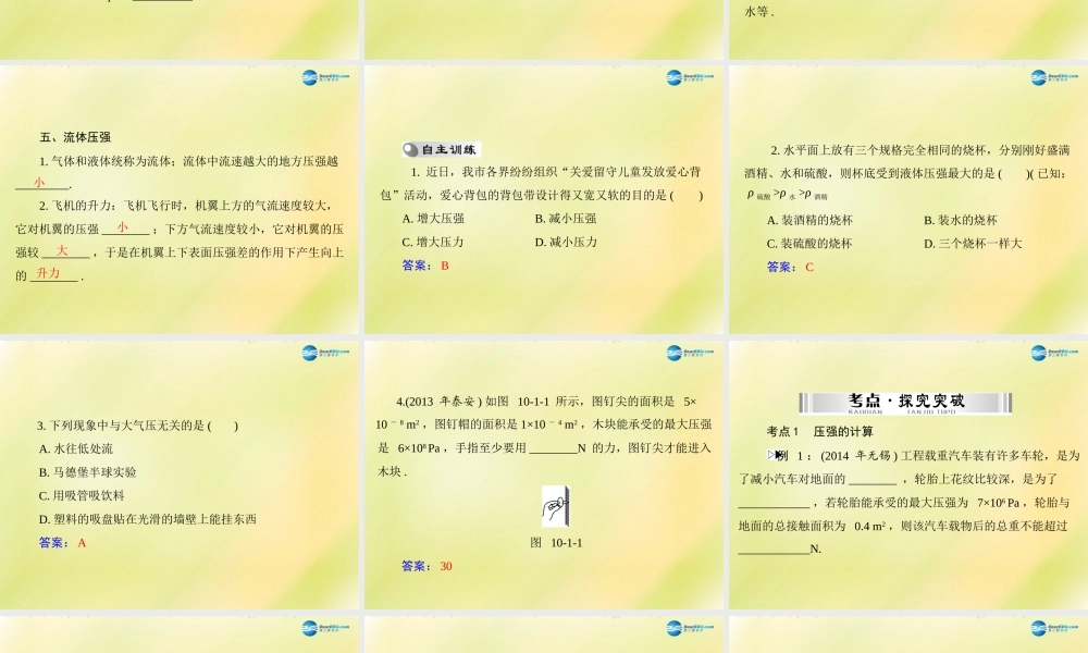 (南粤专用)中考物理 第一部分 第十单元 第1讲 压强复习课件