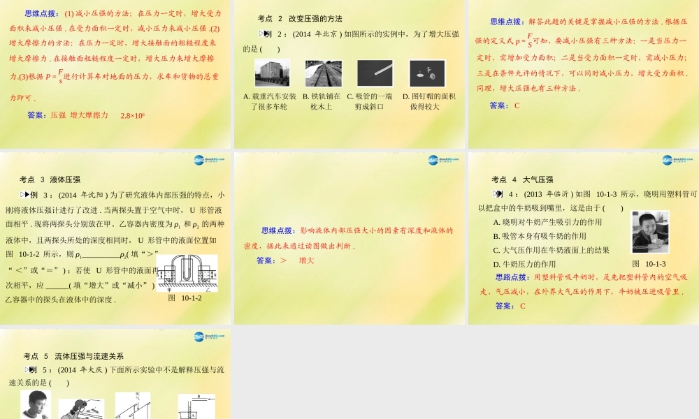 (南粤专用)中考物理 第一部分 第十单元 第1讲 压强复习课件