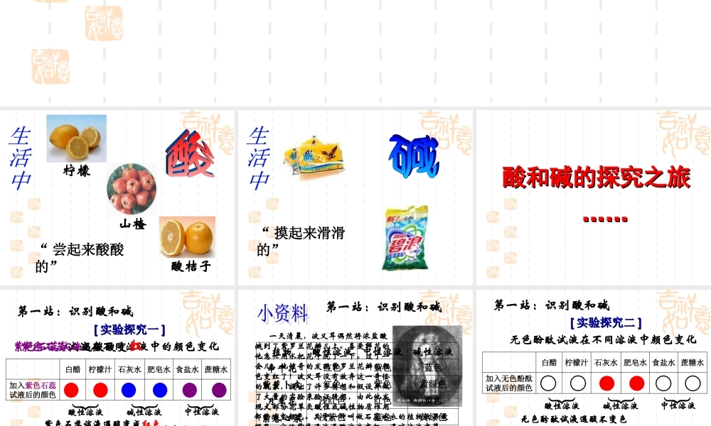 九年级化学 第一节生活中的酸和碱课件 鲁教版 课件