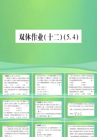 七年级数学上册 双休作业(12)(5.4)作业课件 (新版)冀教版 课件