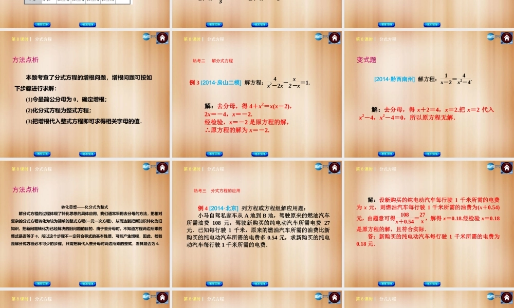 (北京)中考数学总复习 第8课时 分式方程课件(考点聚焦京考探究热考京讲) 课件