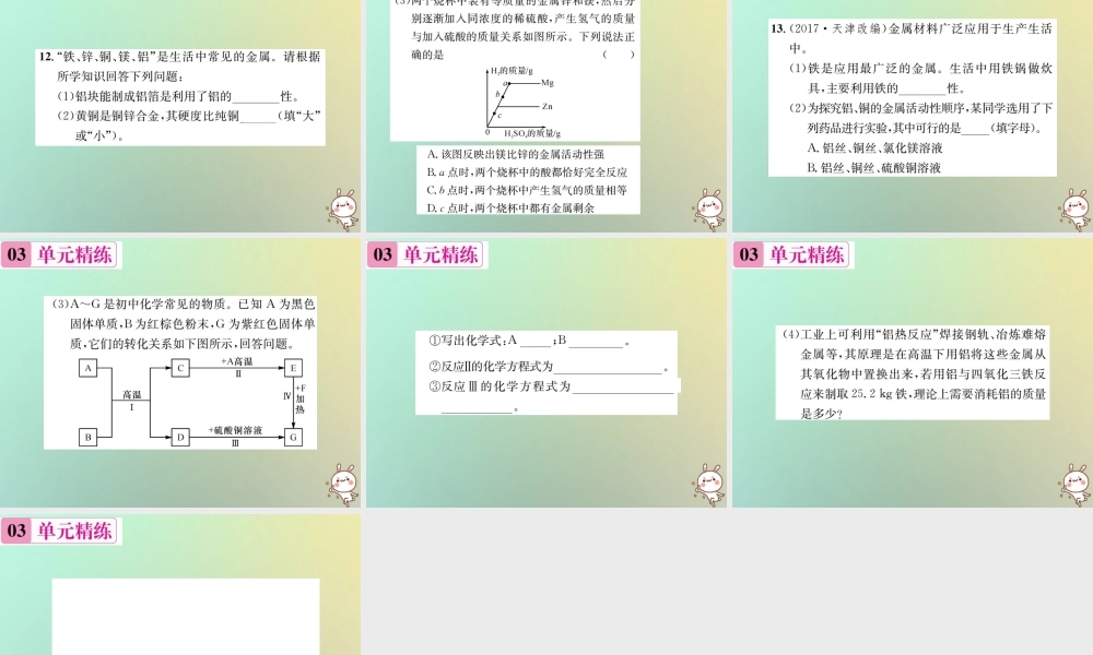 九年级化学下册 第八单元 金属和金属材料单元复习(八)习题课件 (新版)新人教版 课件