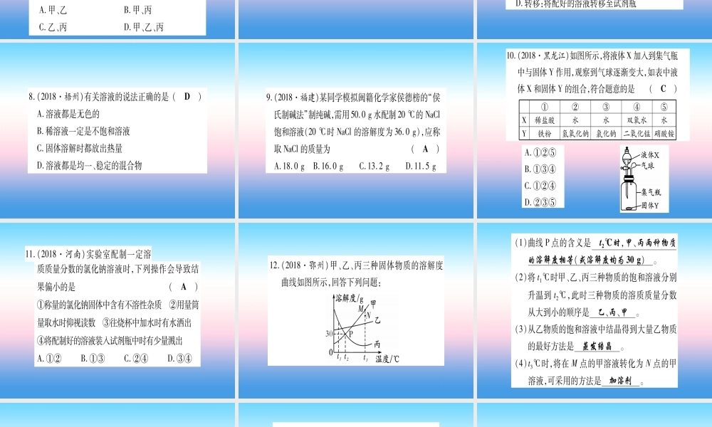(湖北专版)中考化学总复习 第1部分 教材系统复习 九下 第9单元 溶液习题课件1 课件