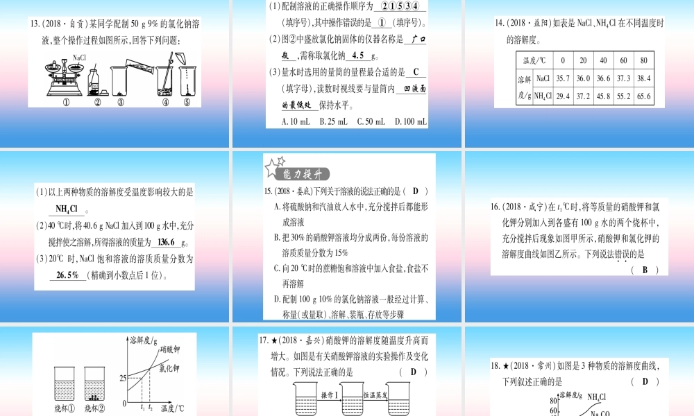 (湖北专版)中考化学总复习 第1部分 教材系统复习 九下 第9单元 溶液习题课件1 课件