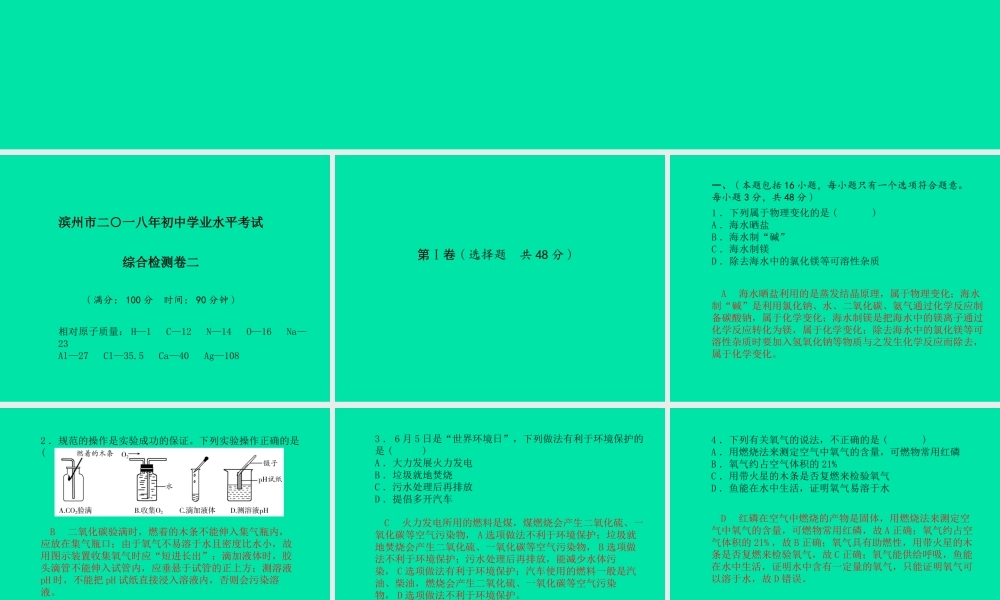 (滨州专版)中考化学总复习 第三部分 模拟检测 冲刺中考 综合检测卷(二)课件 鲁教版 课件