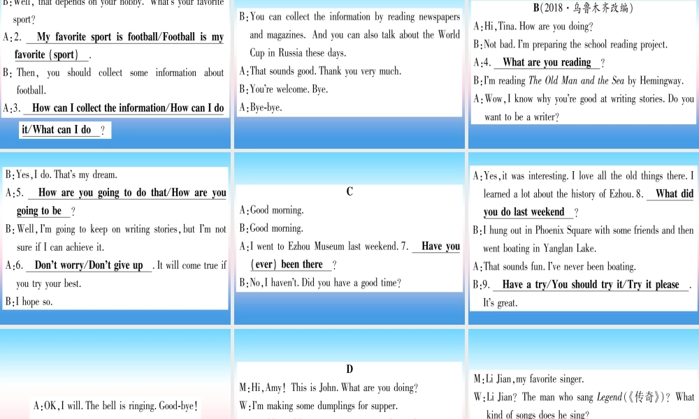 (湖北专用版)版中考英语专题高分练 专题突破二十 补全对话实用课件