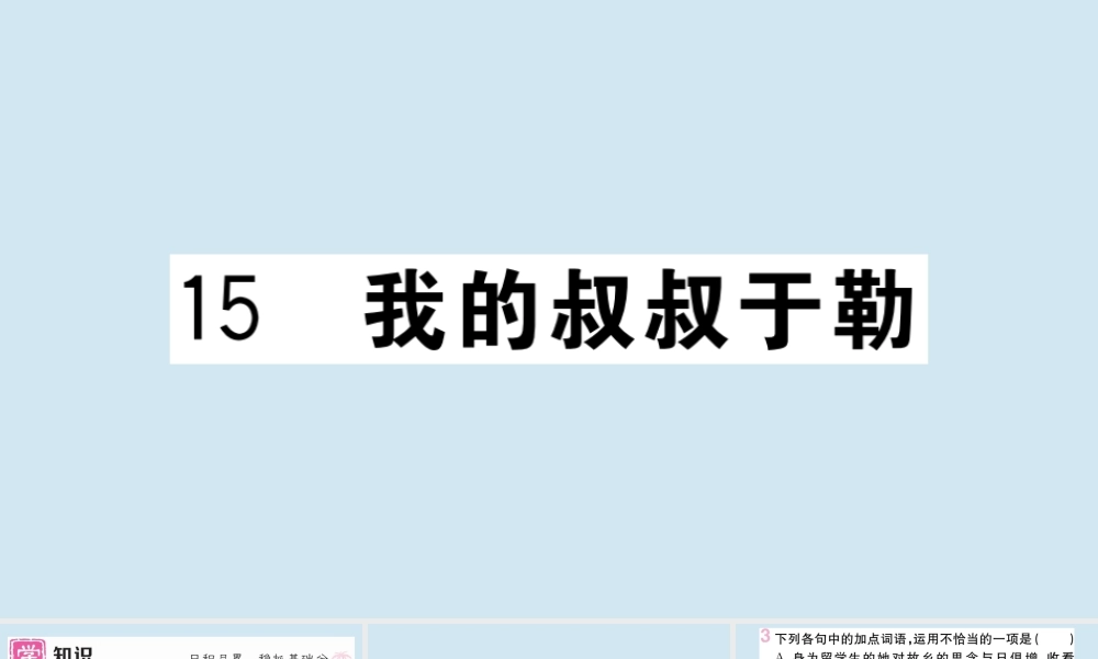 (贵州专版)九年级语文上册 第四单元 15 我的叔叔于勒作业课件 新人教版 课件