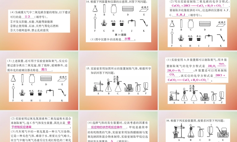 九年级化学上册 第二部分 期末复习攻略 综合专题八 碳和碳的氧化物课件 (新版)新人教版 课件