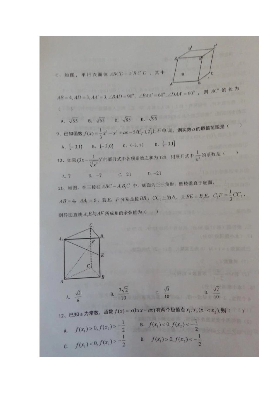 山东省济宁市 高二数学下学期期中试卷 理试卷_第2页