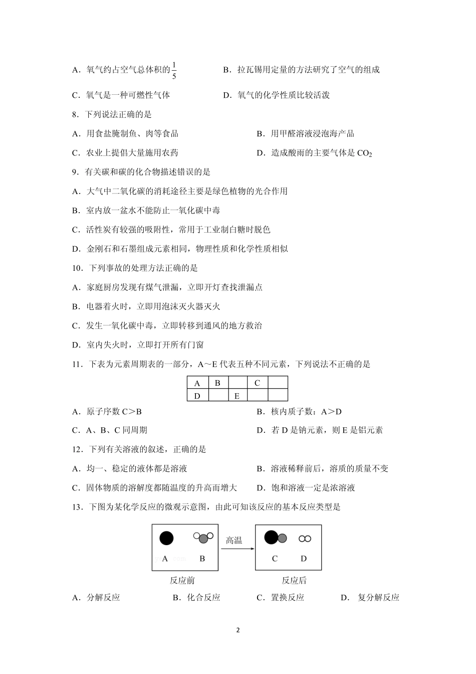 九年级化学下学期学业考试样题(pdf)试卷_第2页