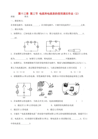 九年级物理上册 第十三章 第三节 电流和电流表的使用课后作业(2) 苏科版试卷