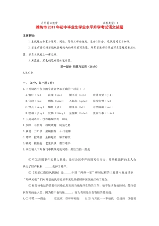 山东省潍坊市中考语文真题试卷试卷(00001)