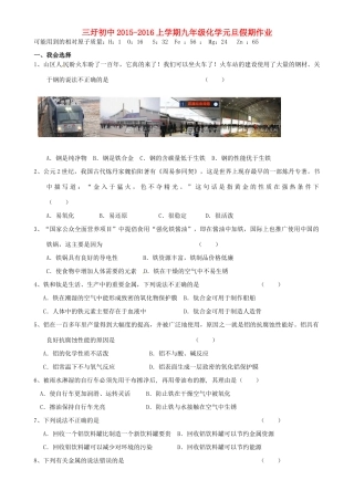 九年级化学元旦假期作业 新人教版试卷
