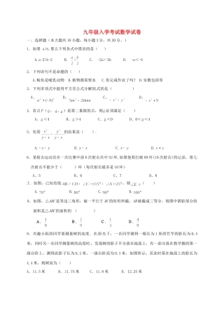 九年级数学上学期开学考试试卷 新人教版试卷