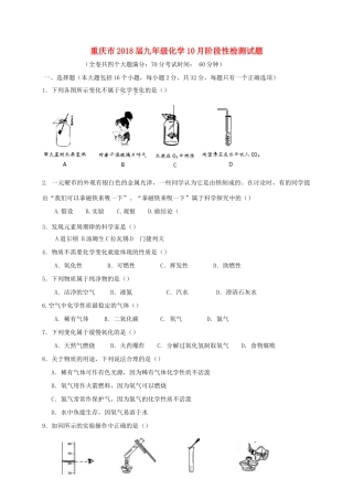 九年级化学10月阶段性检测试卷 新人教版试卷