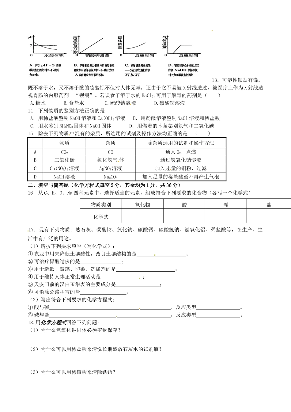 九年级化学下册(酸 碱 盐)专题调研试卷 新人教版试卷_第2页