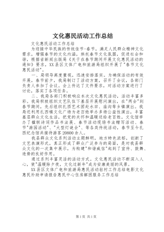 文化惠民活动工作总结 