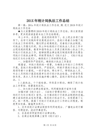 201X年统计局执法工作总结