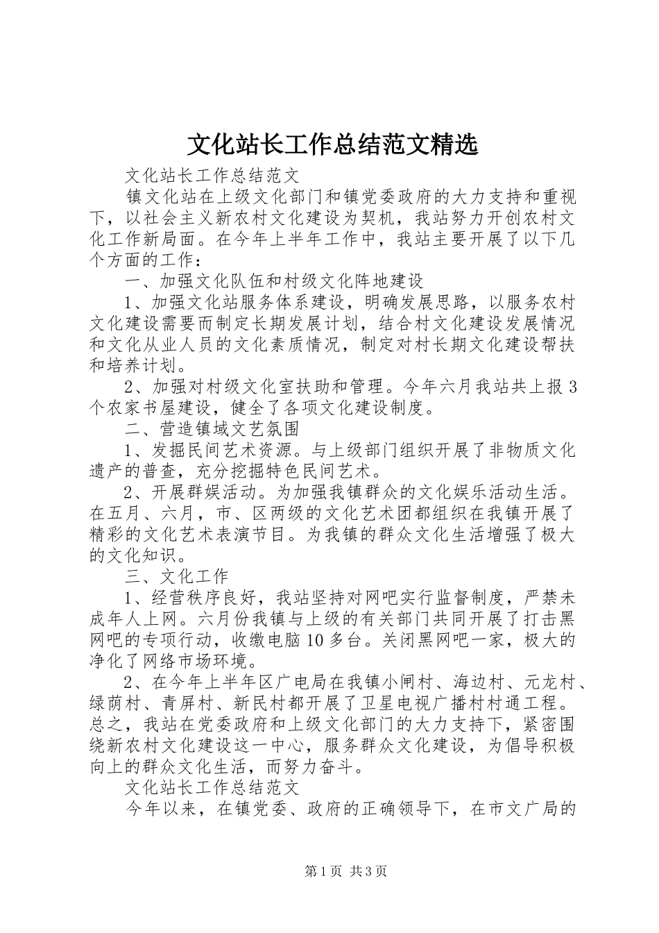 文化站长工作总结范文精选 _第1页
