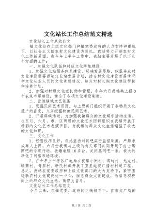 文化站长工作总结范文精选 