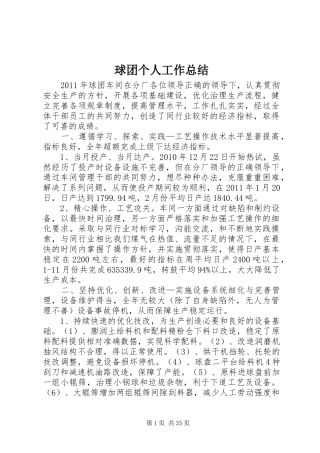 球团个人工作总结 