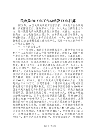 民政局201X年工作总结及XX年打算